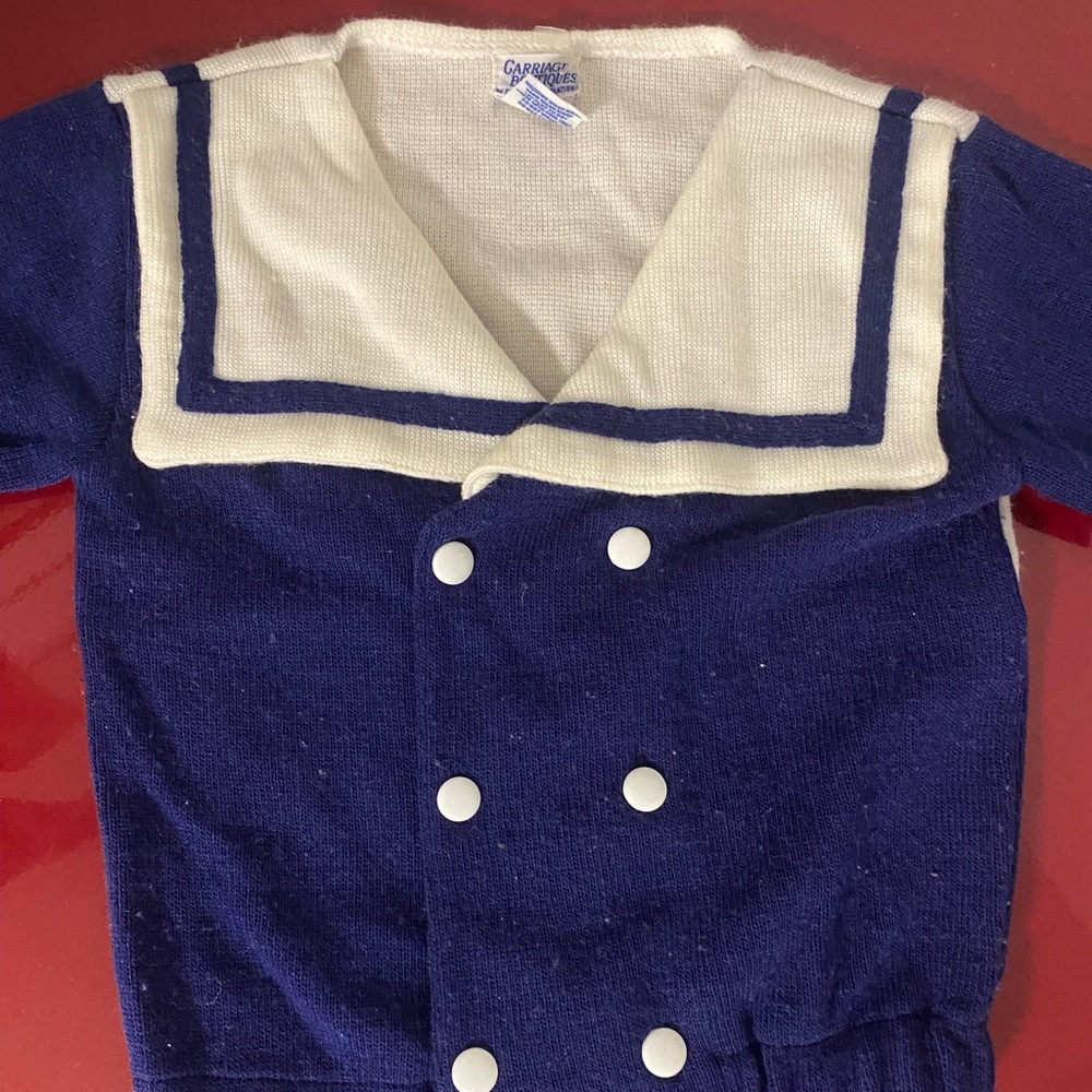 The carriage boutiques by friedknit boys double breasted blue nautical sweater